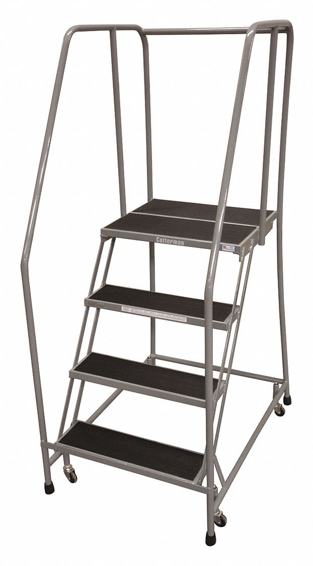 Rolling Ladder: 3.3 ft Platform Ht, Assembled, Steel, Wt-Actuated Auto-Lock, Antislip