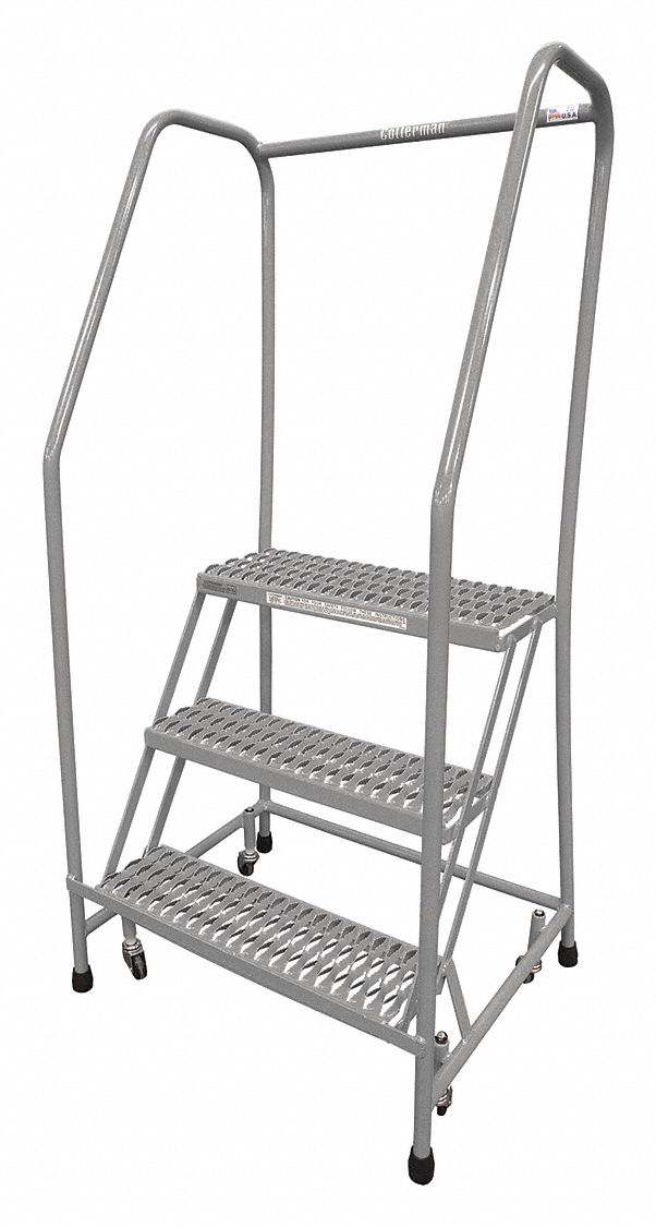 COTTERMAN 3Step Rolling Ladder, Serrated Step Tread, 60 in Overall