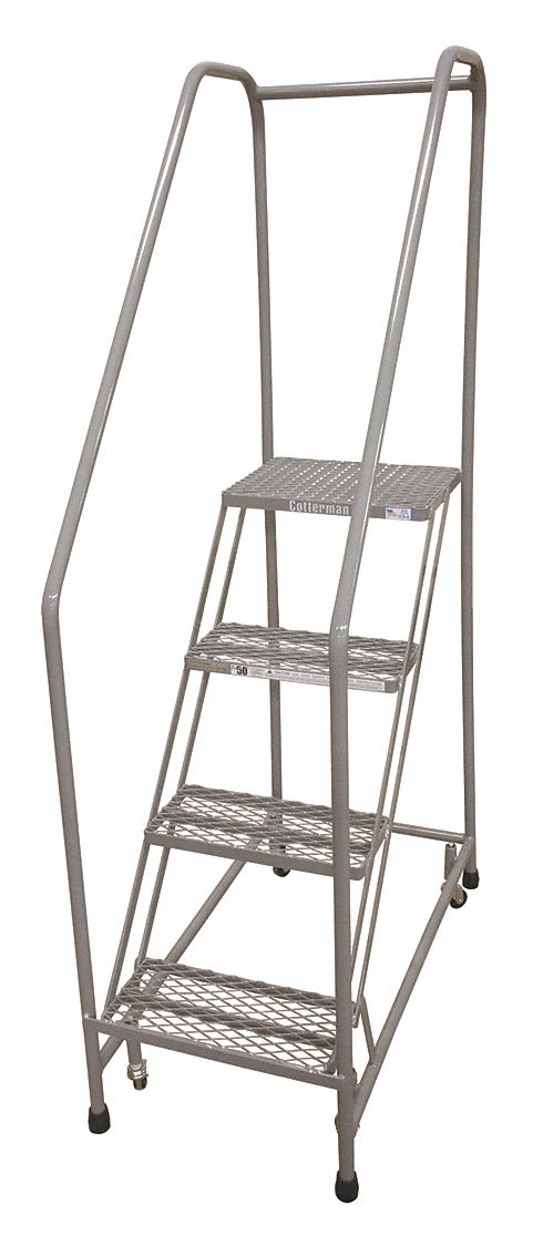 Rolling Ladder: 3.3 ft Platform Ht, Assembled, Steel, Wt-Actuated Auto-Lock, Antislip