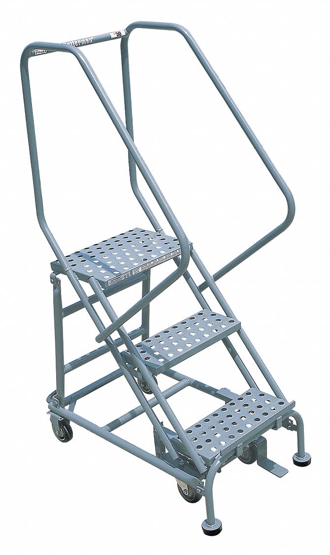 COTTERMAN 3Step Rolling Ladder, Serrated Step Tread, 60 in Overall