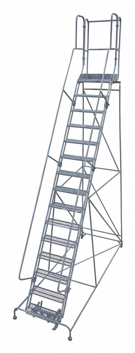 Rolling Ladder: 12.5 ft Platform Ht, Unassembled, Steel, Manual Lock, Antislip