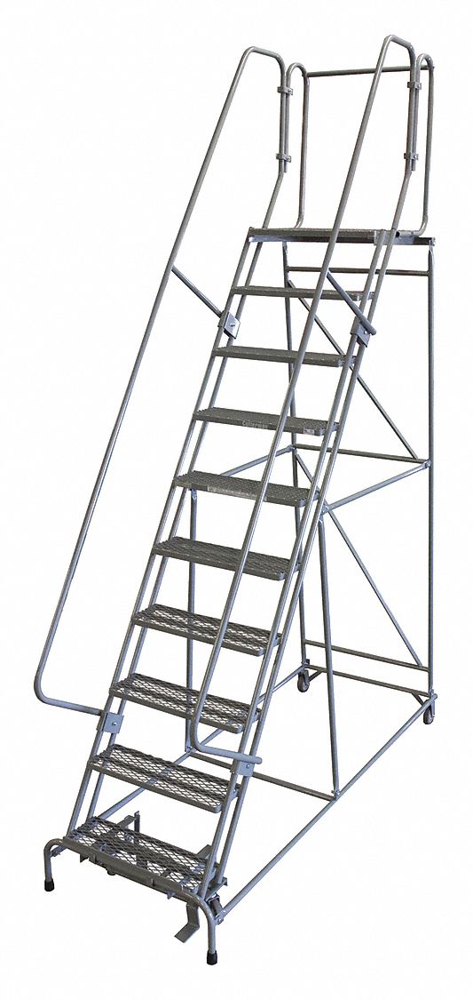 Rolling Ladder: 8.3 ft Platform Ht, Unassembled, Steel, Manual Lock, Antislip