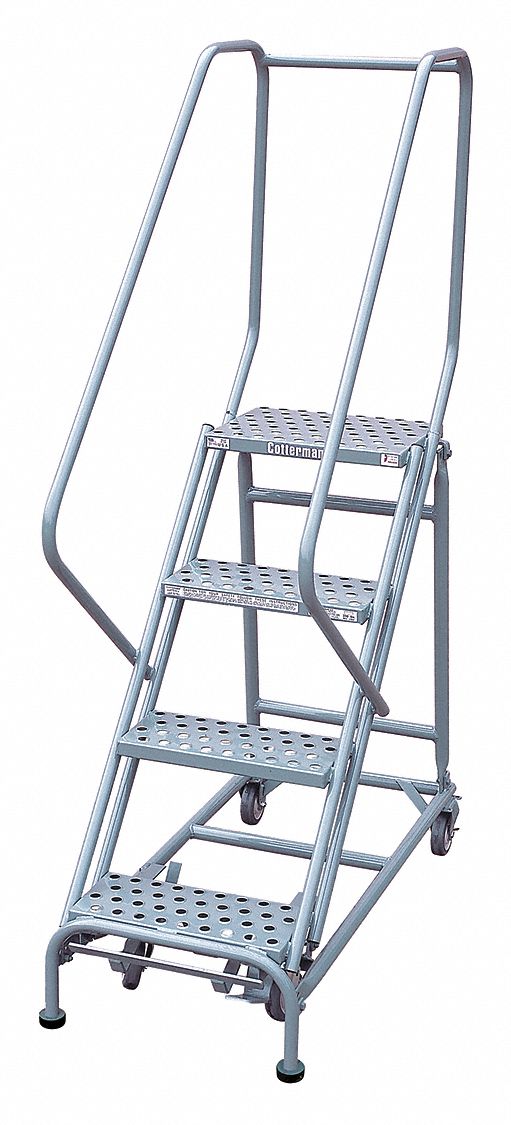 Rolling Ladder: 3.3 ft Platform Ht, Assembled, Steel, Manual Lock, Serrated, 20 in x 40 in