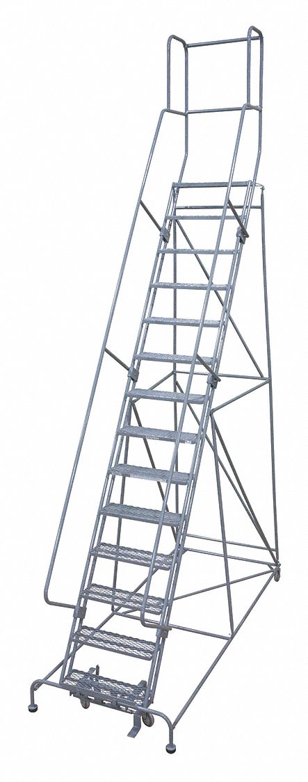 Rolling Ladder: 11.7 ft Platform Ht, Unassembled, Steel, Manual Lock, Antislip