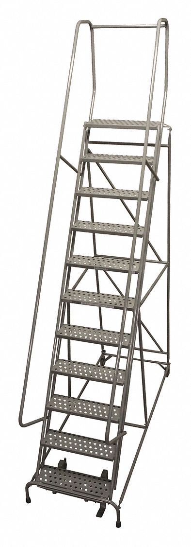 Rolling Ladder: 9.2 ft Platform Ht, Assembled, Steel, Manual Lock, Perforated