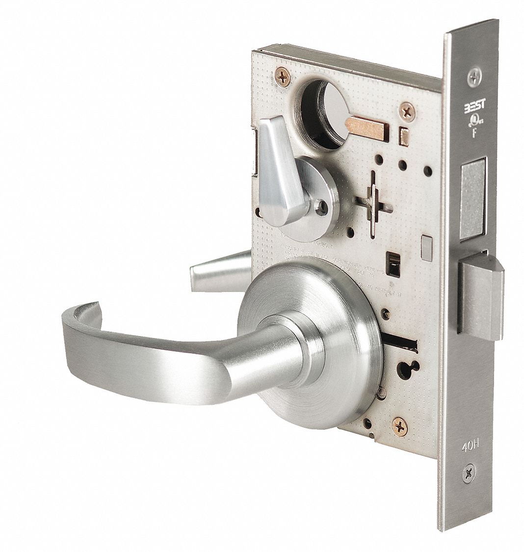 BEST Mortise Lockset, Mechanical, Heavy Duty, Lock is Keyless, Satin