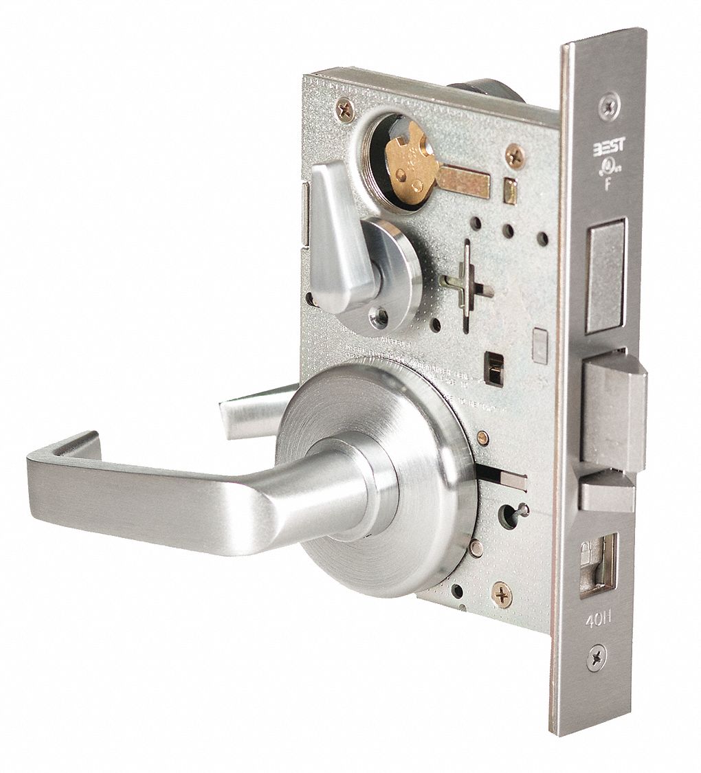 Door Lockset: Office Lever Locksets, Chrome, ADA Compliant, Interchangeable Core