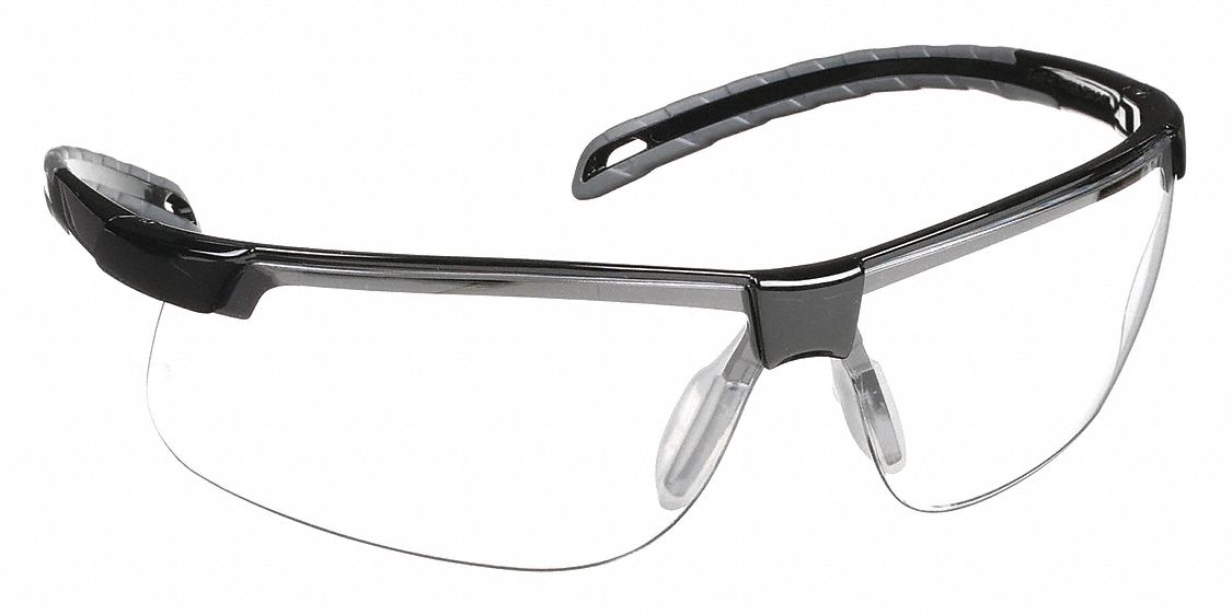 SAFETY GLASSES, HALF-FRAME, WRAPAROUND, BLACK, POLYCARBONATE, ANTI-FOG, CLEAR, CSA