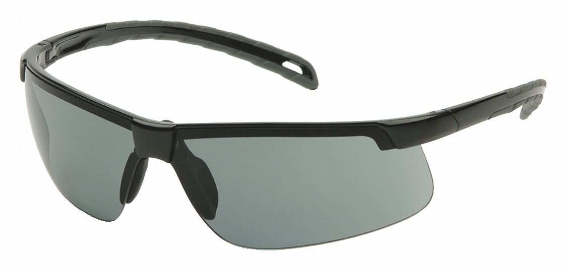 SAFETY GLASSES, HALF-FRAME, WRAPAROUND, PC/TPE/TPR, ANTI-SCRATCH, ANTI-FOG, BLK/GREY, M, UNISEX
