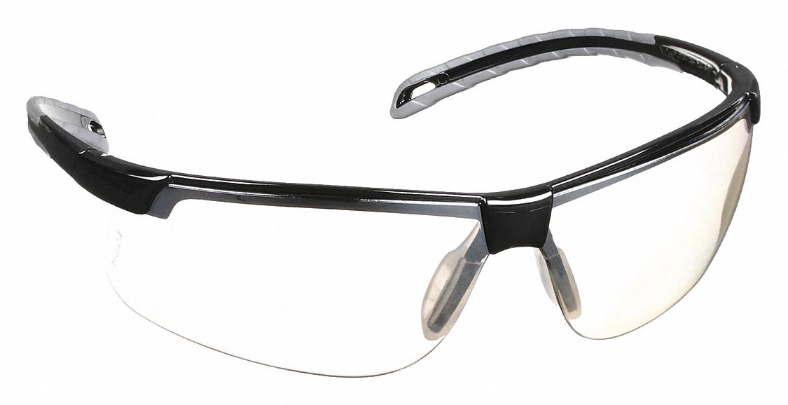 Safety Glasses: Gray Lens, Half-Frame, Indoor/Outdoor/Mirrored/Scratch-Resistant