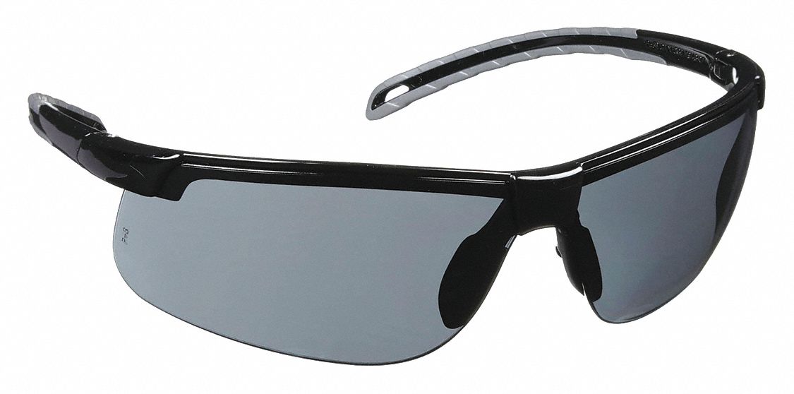Safety Glasses: Gray Lens, Half-Frame, Scratch-Resistant, Black Frame, Ever-Lite(R) Series