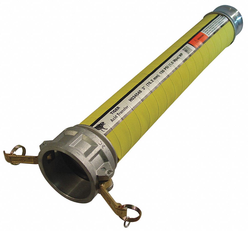 Chemical Hose Assembly: 1 1/2 in Hose Inside Dia., Yellow, 10 ft Hose Lg