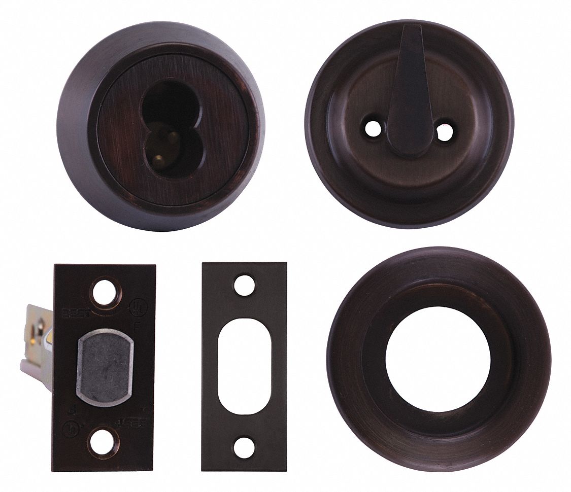 Deadbolt Lock: Cylindrical, Core Not Included, 3 in Door Thick - Max, Bronze