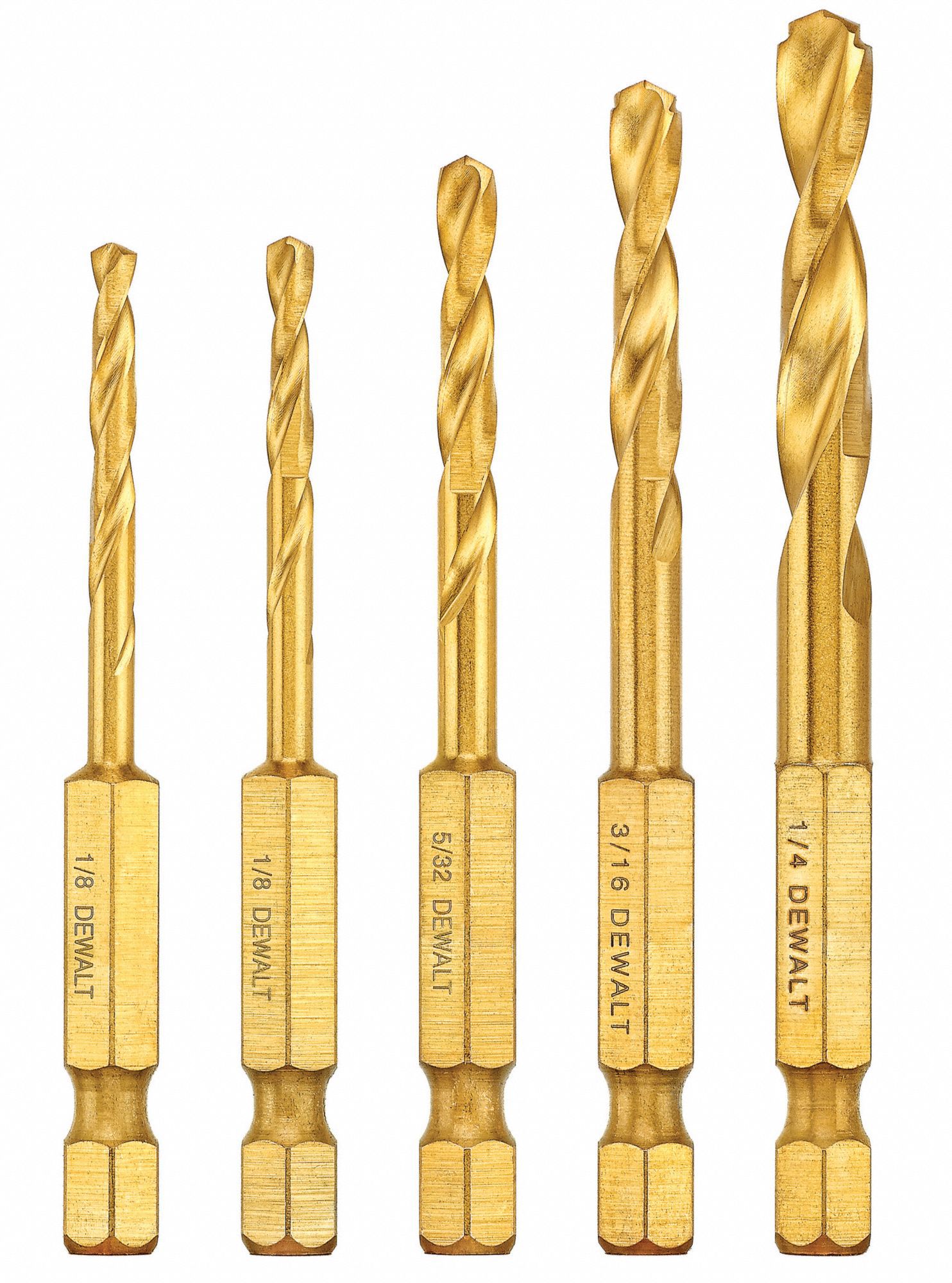 DEWALT Impact Drill Bit Set, HSS, Titanium, 5 Pc. 45CY80DD5155 Grainger