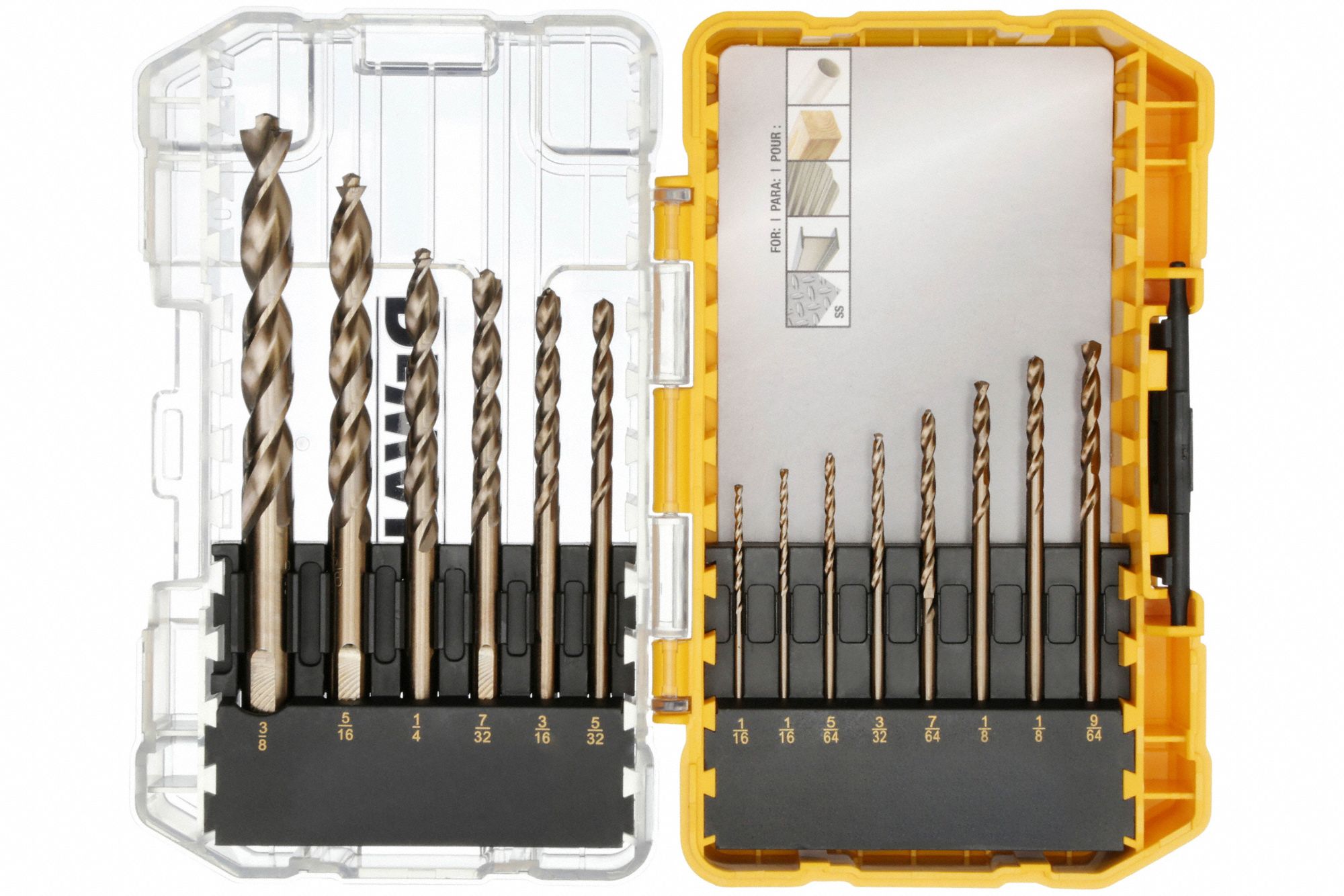 JOBBER LENGTH DRILL SET, 1/16 IN SMALLEST DRILL BIT, ⅜ IN LARGEST DRILL BIT SIZE, TIN