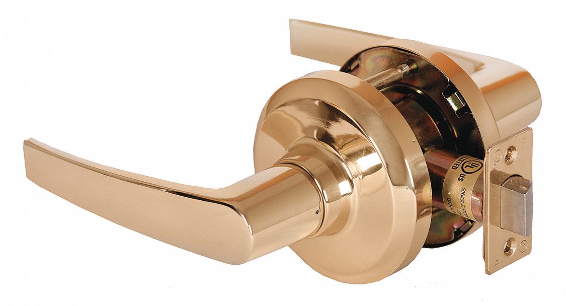Door Lockset: Passage Lever Locksets, Brass, ADA Compliant, SFIC