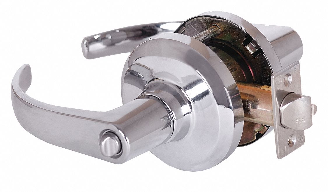 STANLEY Lever Lockset, Mechanical, Heavy Duty, Different, Bright Chrome, 2 3/4 in Backset