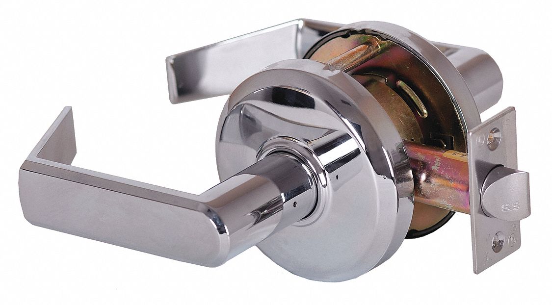 Door Lockset: Passage Lever Locksets, Chrome, ADA Compliant, SFIC