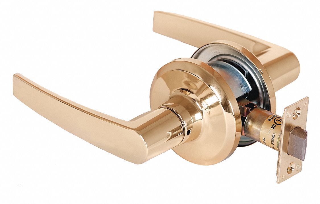 Door Lockset: Passage Lever Locksets, Brass, ADA Compliant, SFIC