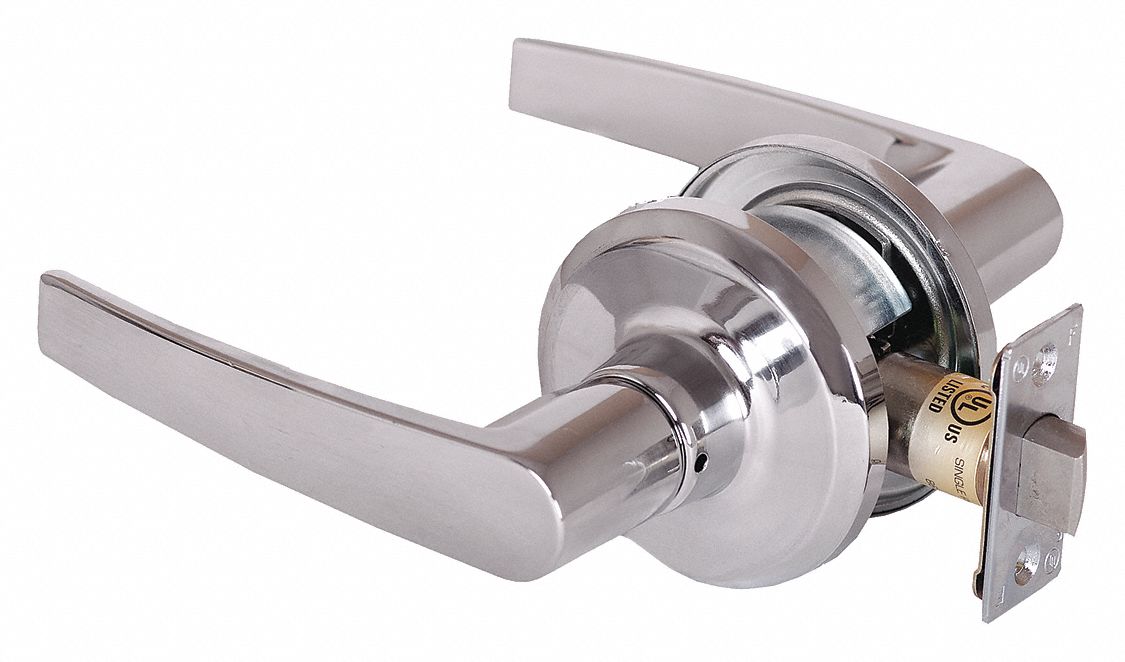 Door Lockset: Passage Lever Locksets, Chrome, ADA Compliant, SFIC