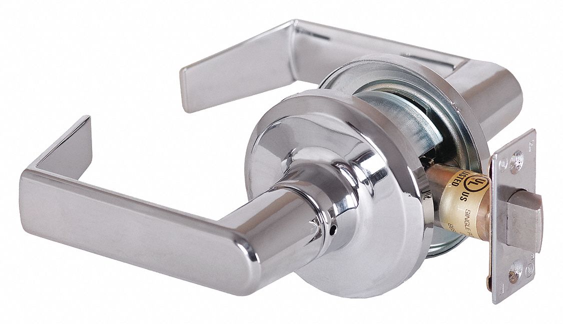 Door Lockset: Passage Lever Locksets, Chrome, ADA Compliant, SFIC