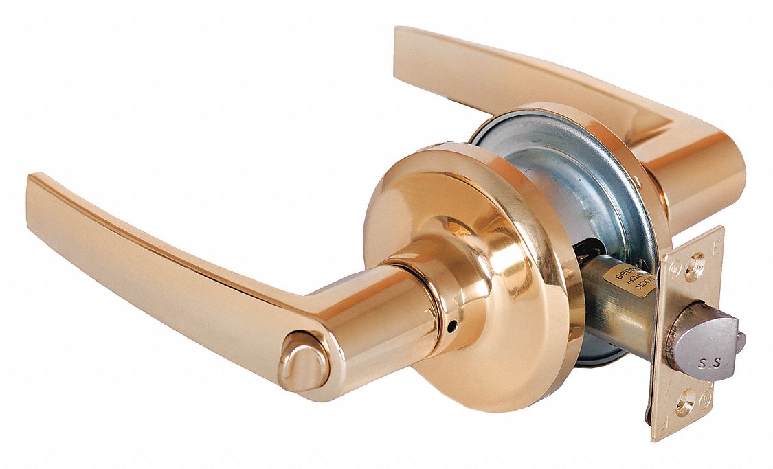 Door Lockset: Office Lever Locksets, Brass, ADA Compliant