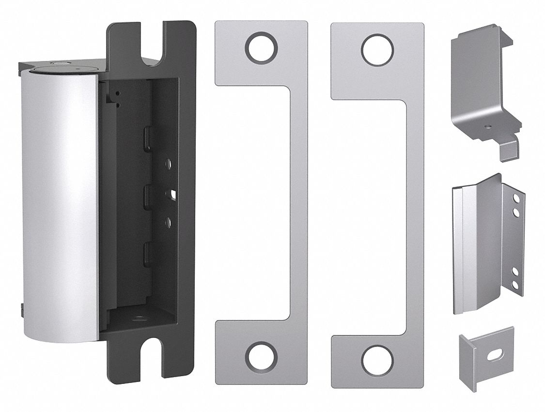 Electric Door Strike: 2 1/16 in Wd, 4 7/8 in Ht, Cylindrical/Mortise, Stainless Steel