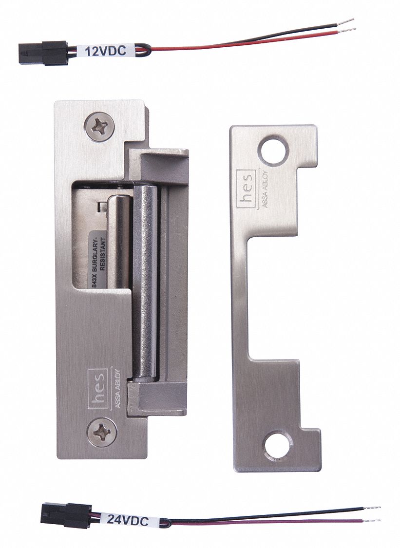 Electric Door Strike: 1 1/4 in Wd, 4 7/8 in Ht, Cylindrical/Mortise, Stainless Steel