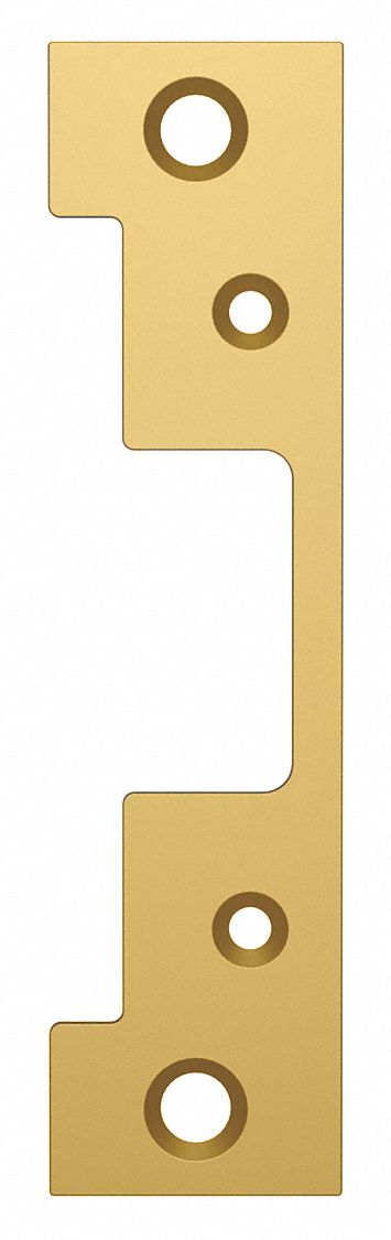 Electric Strike Faceplate: 1 1/4 in Wd, 4 7/8 in Ht, Brass