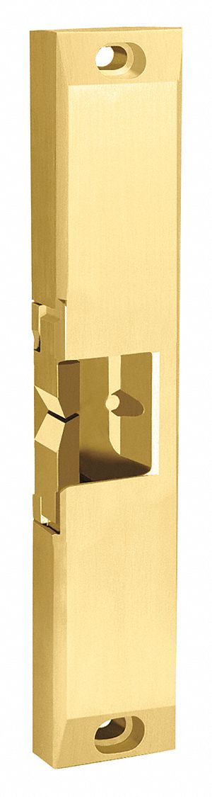 Electric Door Strike: 1 3/4 in Wd, 9 in Ht, Rim, Brass