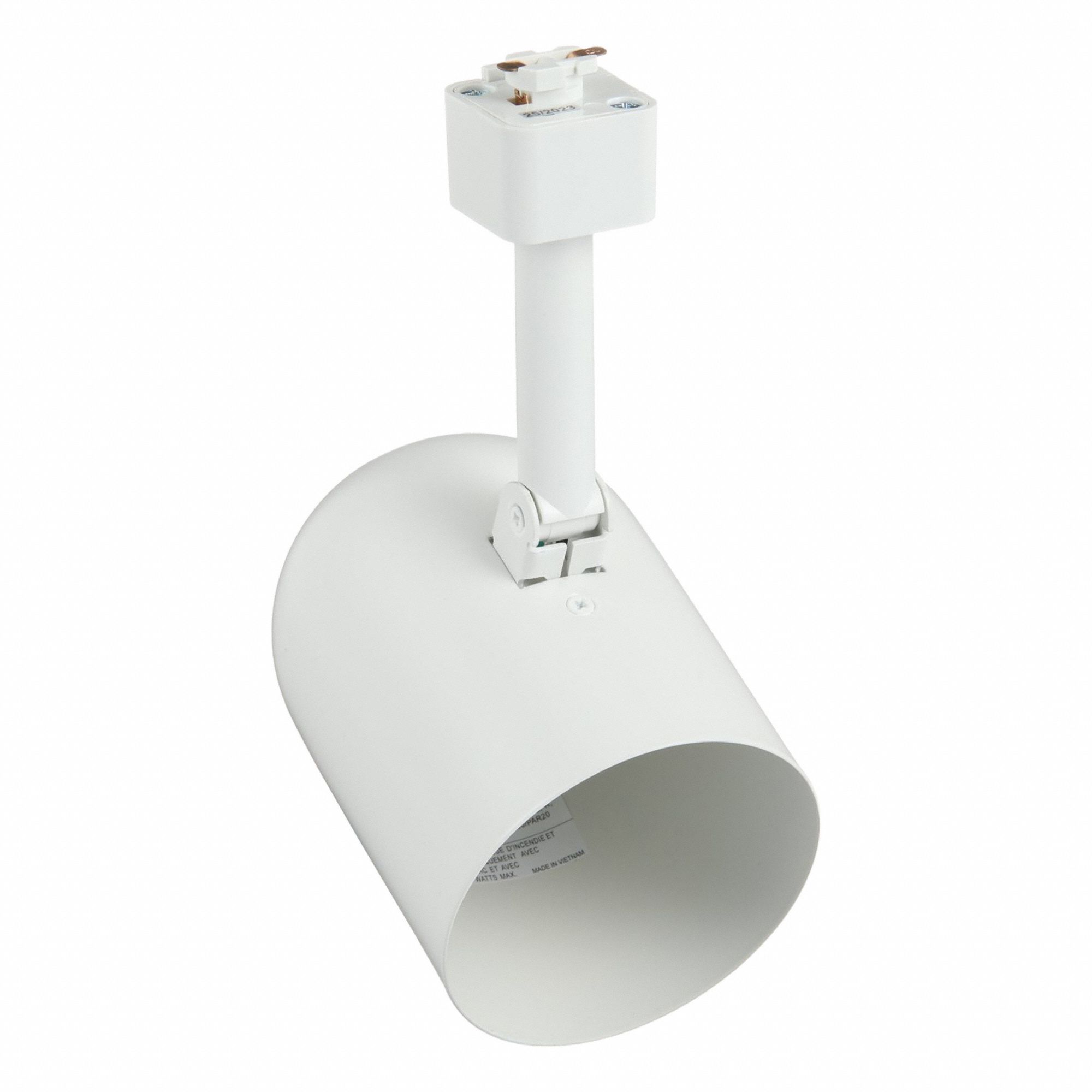 Track Lighting Head: Incandescent, Roundback Shape, 50 W, 3 1/2 in Dia, 5 in Lg, White