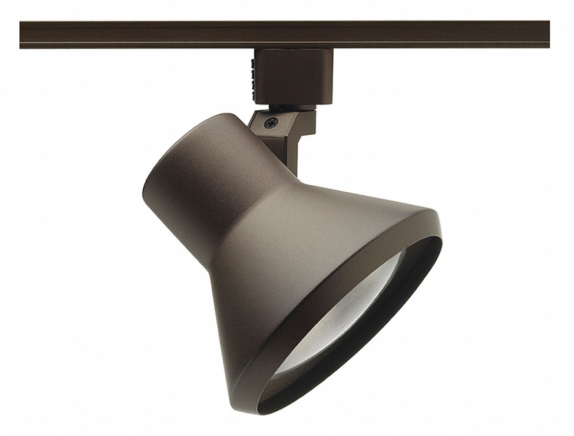 Track Lighting Head: Incandescent, Flared Shape, 75 W, 4 7/8 in Dia, 3 3/4 in Lg, Bronze
