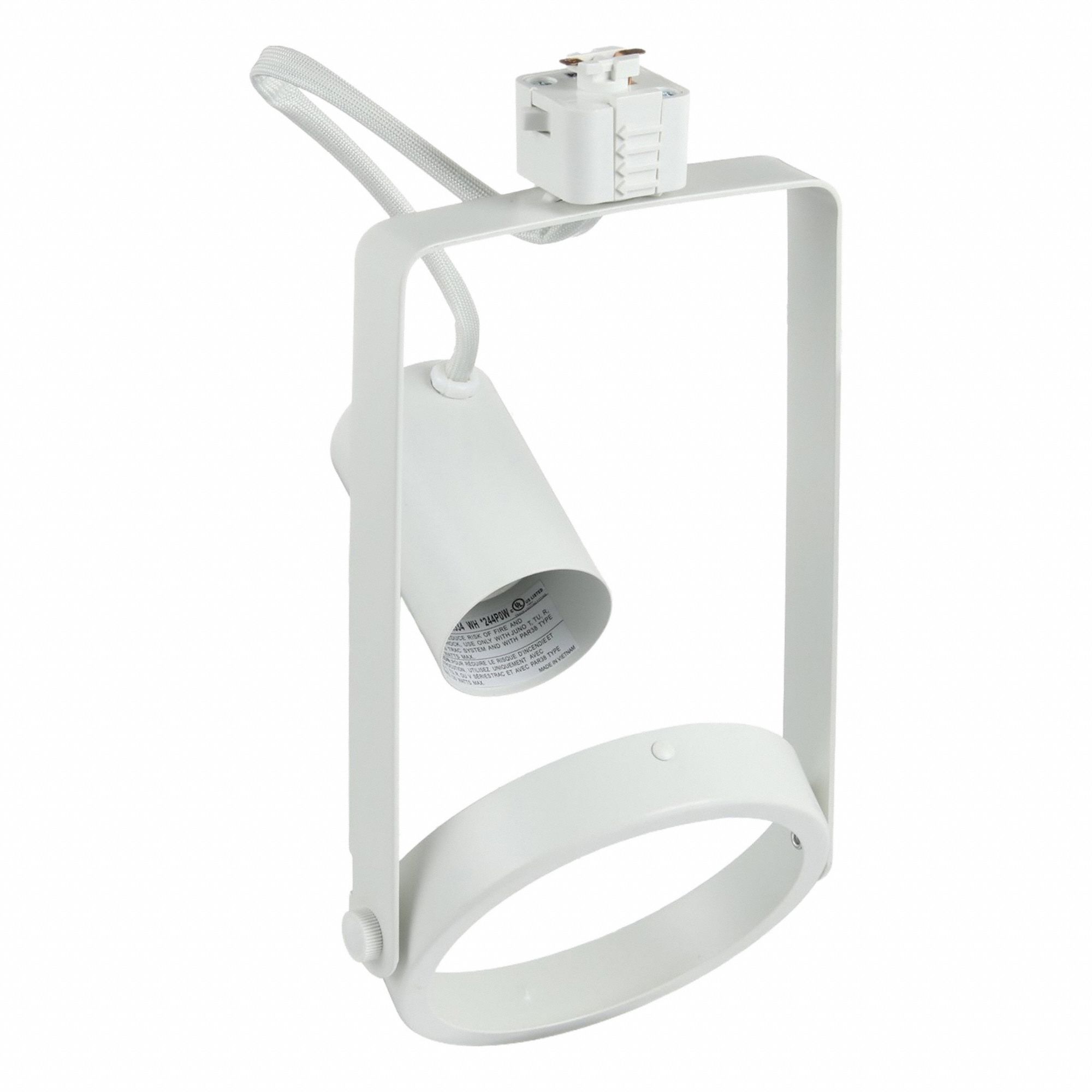 Track Lighting Head: Incandescent, Spot Shape, 120 W, 5 1/8 in Dia, 5 3/4 in Lg, White