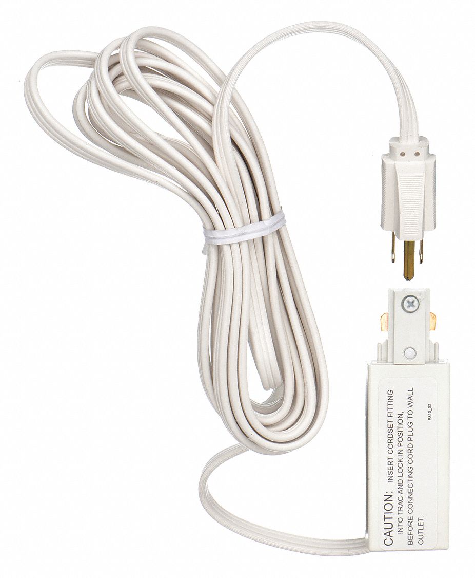 Cord and Plug Connector: Compatible with Track J, 1 3/8 in Wd, 1/2 in Ht, White, 7 A Max Current