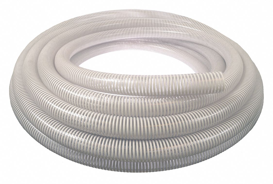WATER SUCTION HOSE, 3 IN INSIDE DIAMETER, 55 PSI, CLEAR/WHITE, 100 FT HOSE LENGTH
