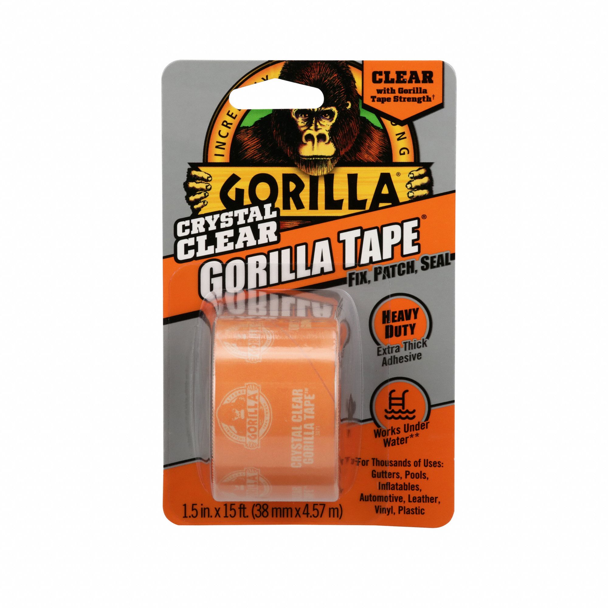 GORILLA Repair Tape Gorilla, Light Duty, 1 1/2 in x 5 yd, Transparent, Continuous Roll, Pack