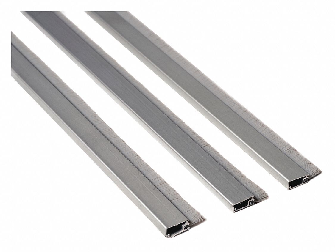 Door Weatherstripping: Brush, Screw-In Mounting, Nylon, 3 ft Overall Lg, Gray