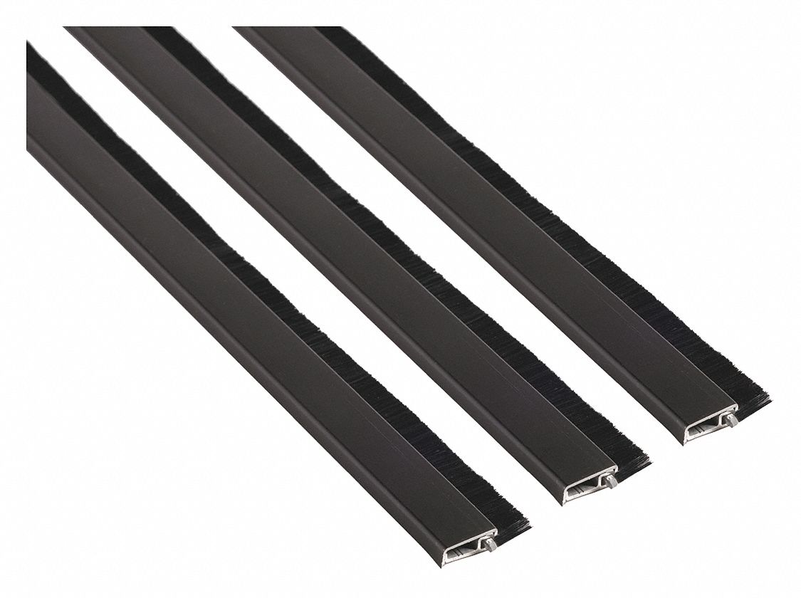 Door Weatherstripping: Brush, Screw-In Mounting, Nylon, 3 ft Overall Lg, Black
