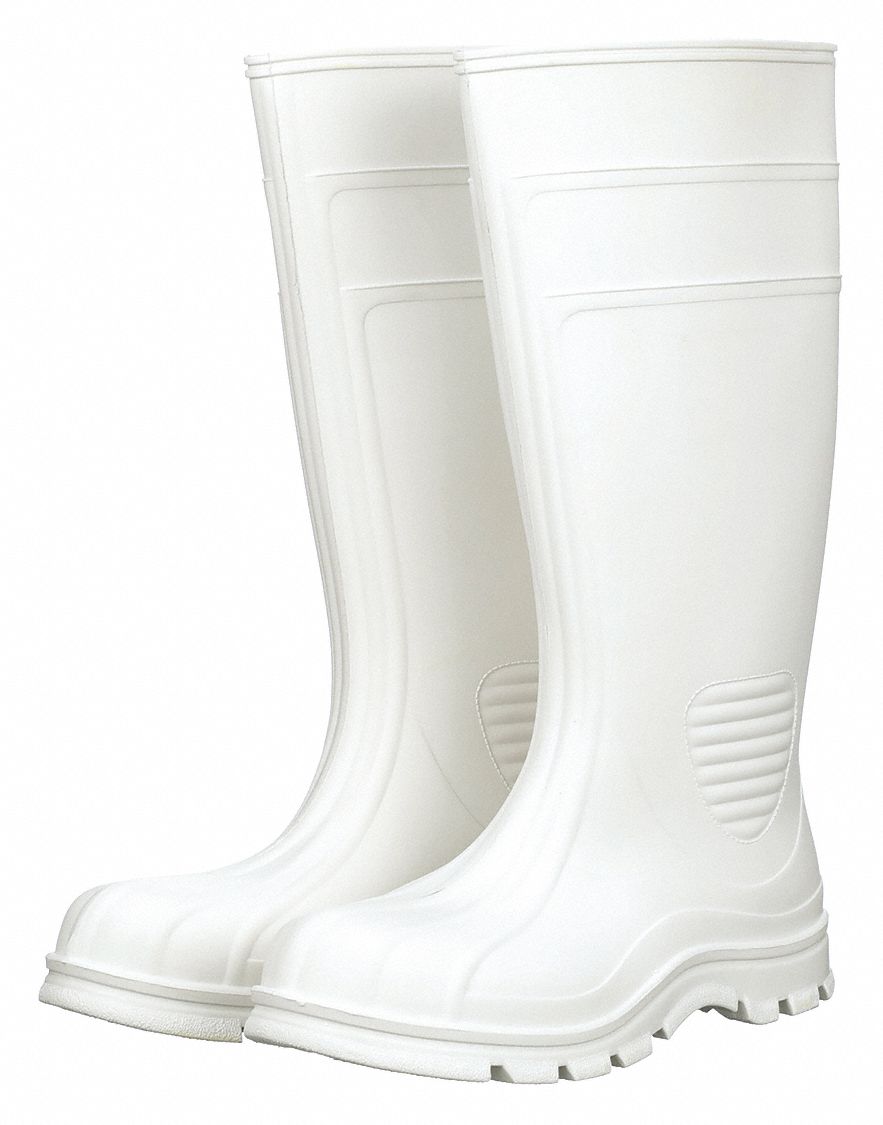 MEN'S KNEE BOOTS, SZ 12, PVC, WHITE/GRY, ASTM/NON-CSA, PLAIN TOE, E WIDTH, WATERPROOF