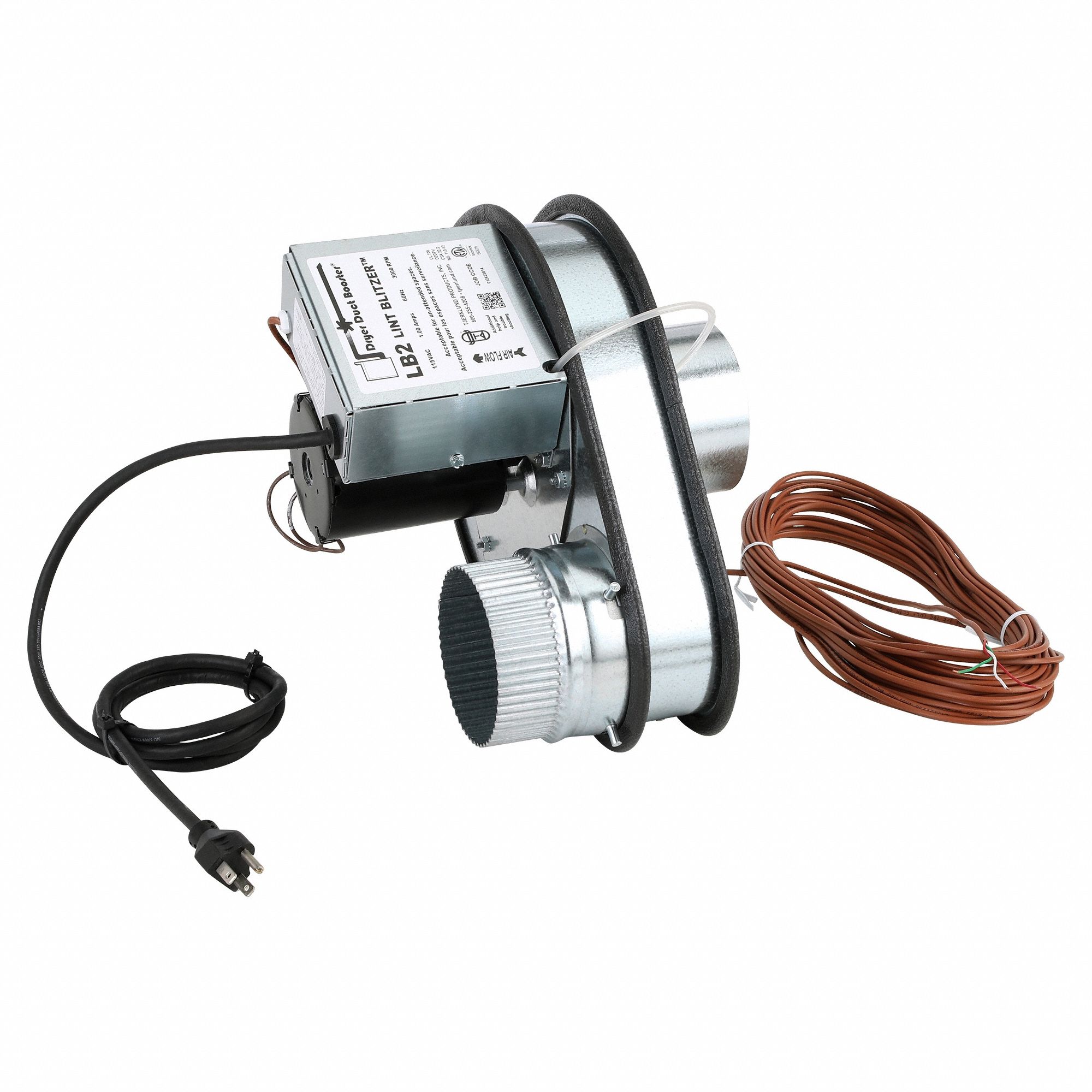 In-Line Duct Fan: 160 cfm Max., 4 in Duct, 7.5 W, 120V AC, 1 Ph, Galvanized Steel