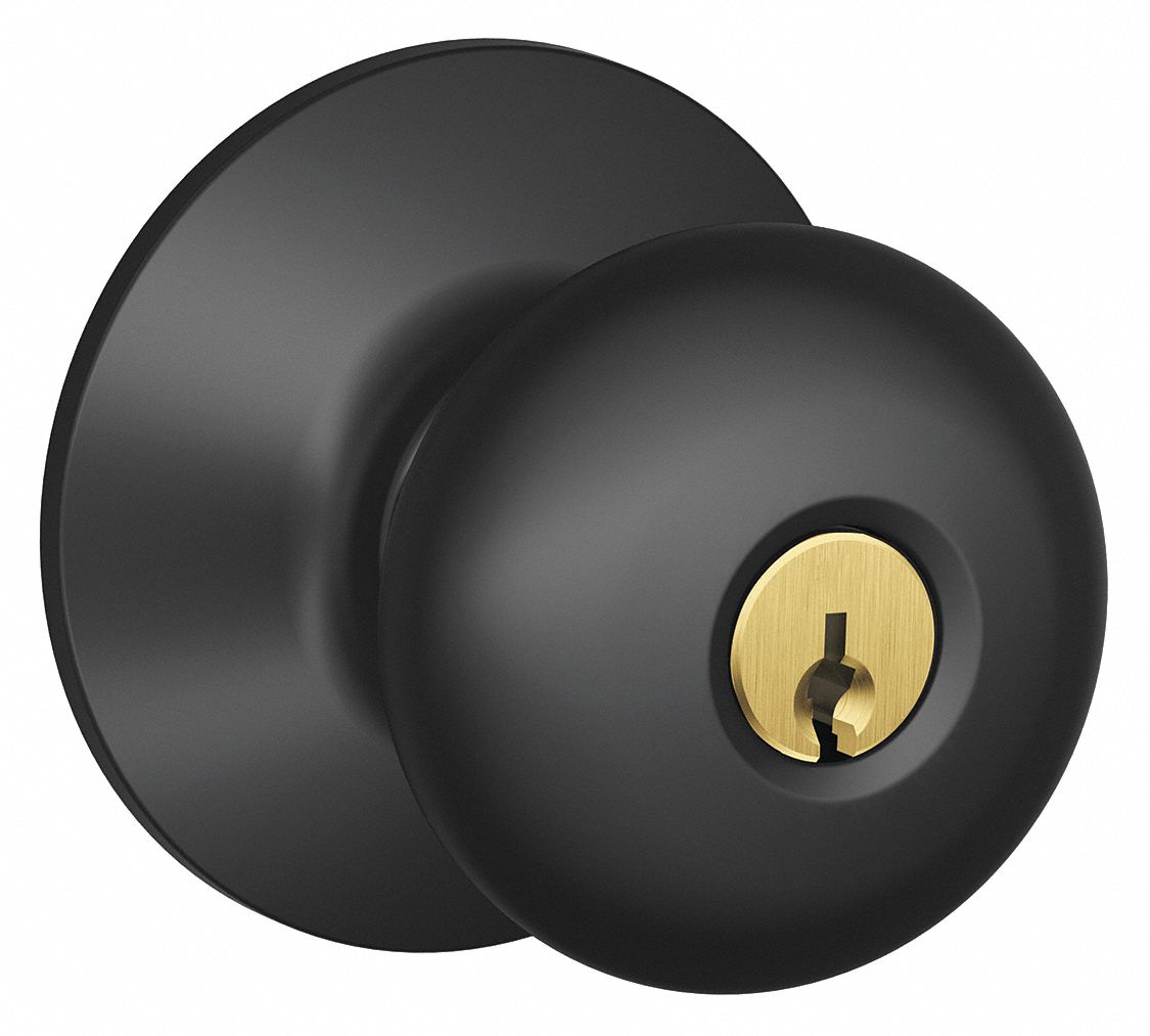 SCHLAGE Residential Knob Lock 2, F Plymouth, Matte Black, Schlage SC1