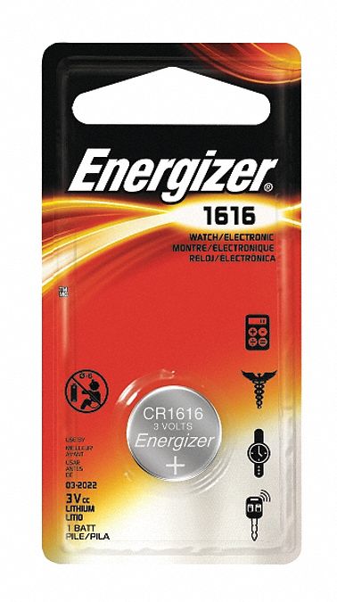 ENERGIZER Coin Cell Coin Cell Battery, Voltage 3, Battery Size 1616, 1 ...