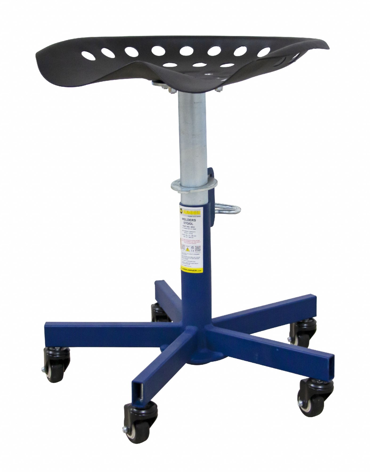 Round Stool: 22 in Overall Ht, Manual, 15 in min to 22 in max, No Backrest, Blue, Round