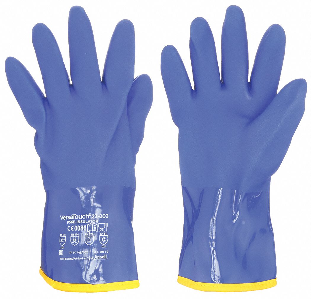 Chemical-Resistant Gloves: ( 10 ) Glove Size, -22°F Temp - Min, 79 mil Overall Thick, 1 PR