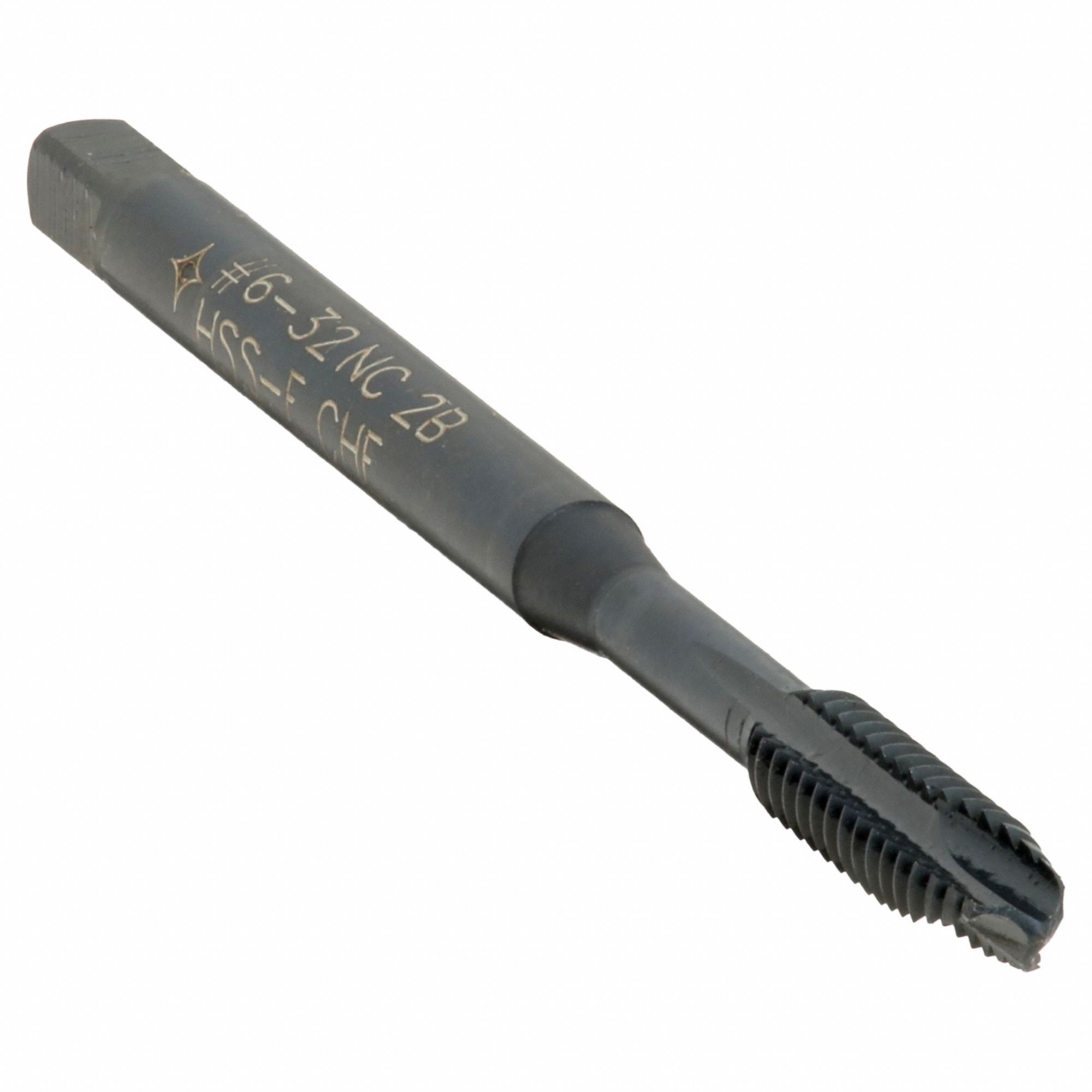 Spiral Point Tap: #6-32 Thread Size, 3/4 in Thread Lg, 2 3/16 in Overall Lg, Plug, 2B