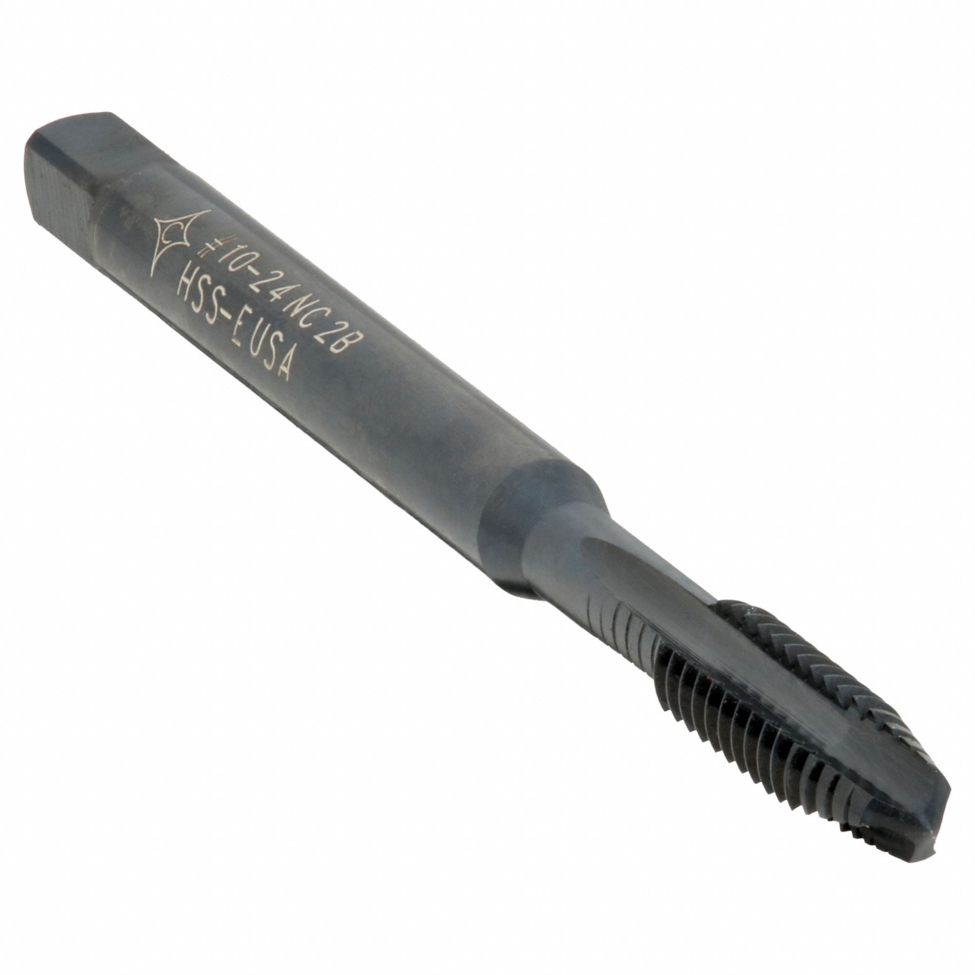 Spiral Point Tap: #10-24 Thread Size, 1 in Thread Lg, 2 3/4 in Overall Lg, Plug, 3 Flutes