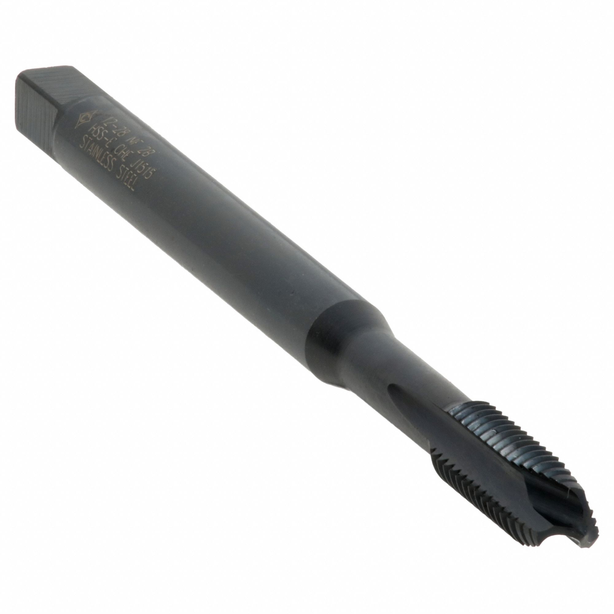 Spiral Point Tap: #12-28 Thread Size, 1 1/16 in Thread Lg, 3 1/8 in Overall Lg, Plug, 2B