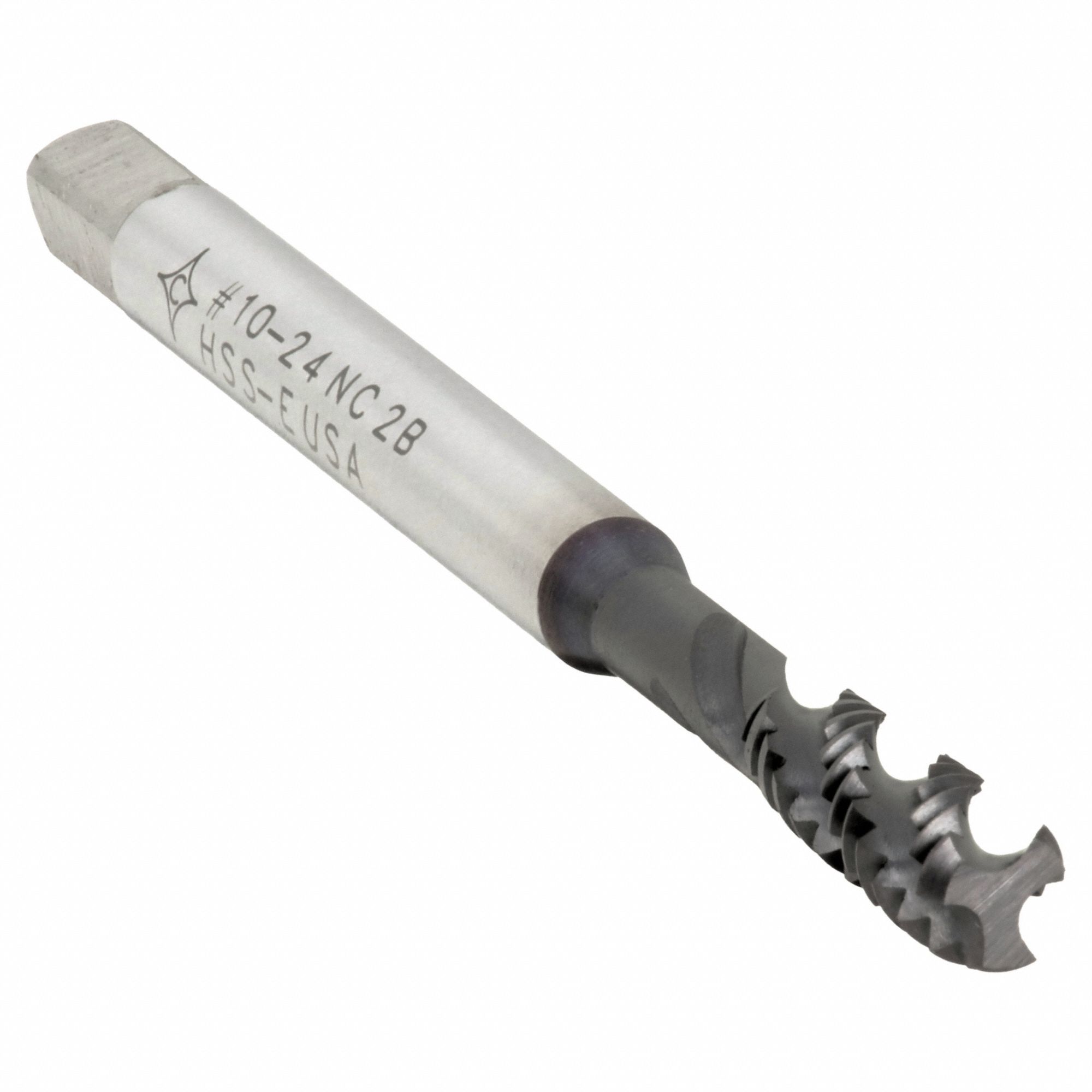 Spiral Flute Tap: #10-24 Thread Size, 1 in Thread Lg, 2 3/4 in Overall Lg, Semi-Bottoming