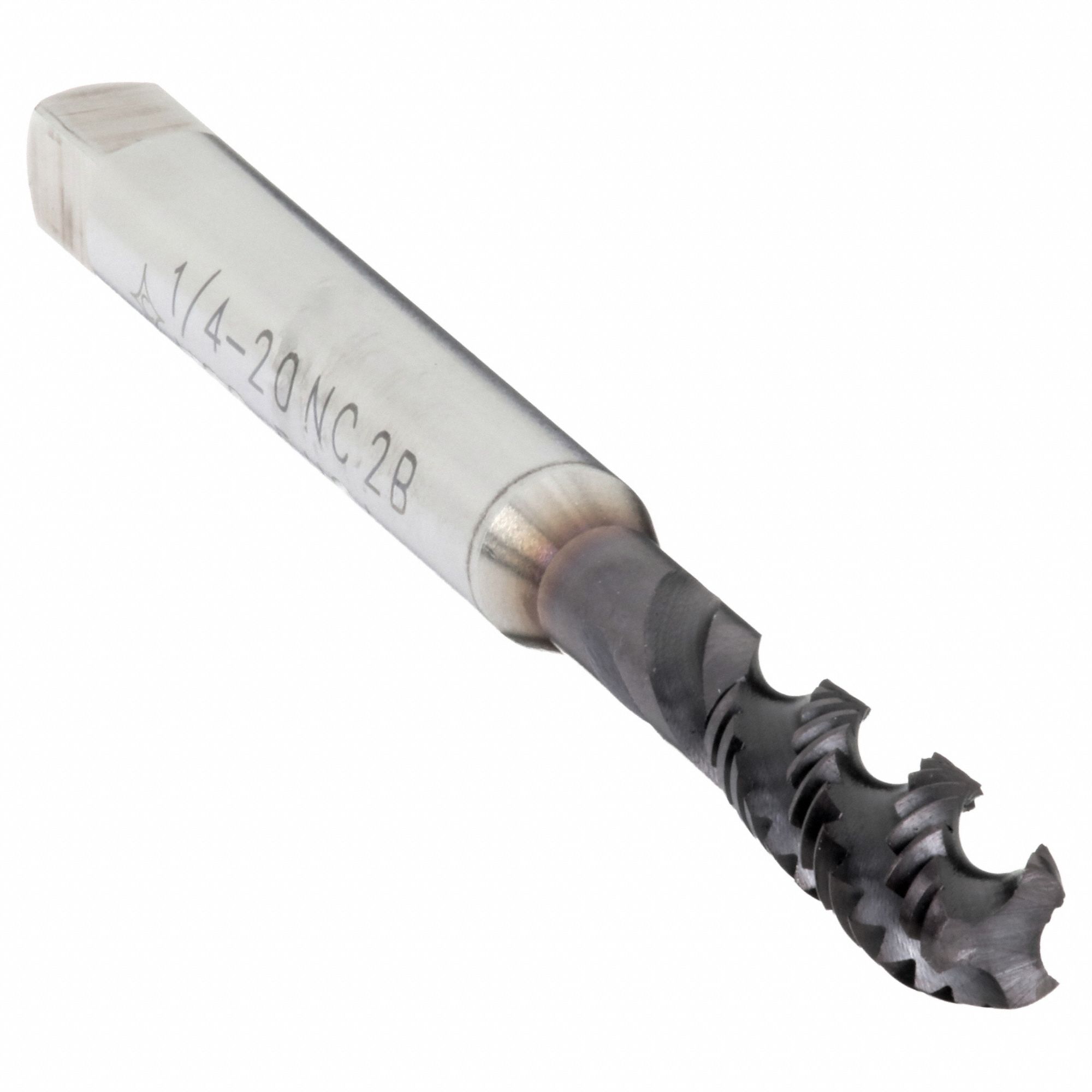 Spiral Flute Tap: 1/4"-20 Thread Size, 1 1/4 in Thread Lg, 3 1/8 in Overall Lg, Right Hand