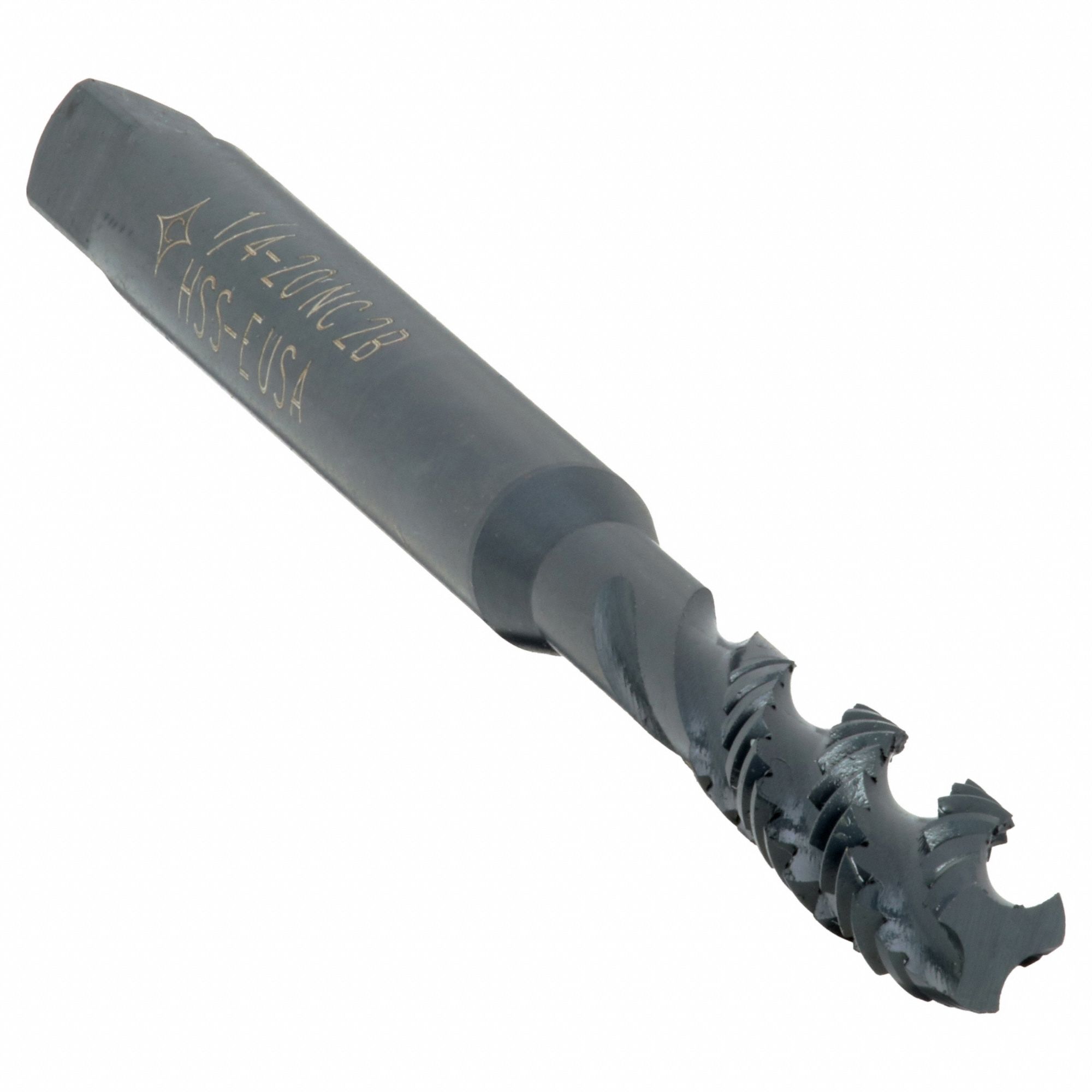 Spiral Flute Tap: 1/4"-20 Thread Size, 1 1/4 in Thread Lg, 3 1/8 in Overall Lg, Right Hand